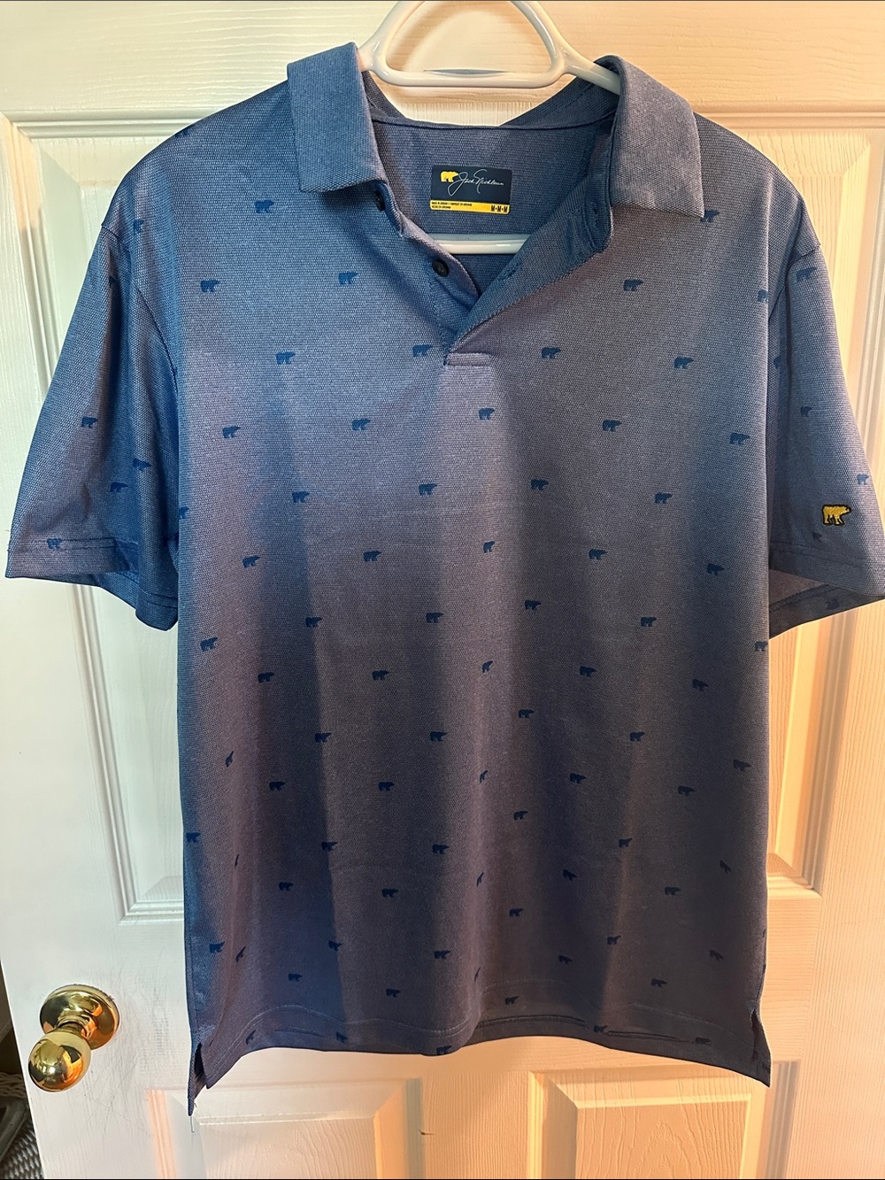 Jack Nicklaus Blue Polo with Bear Print - Size Medium